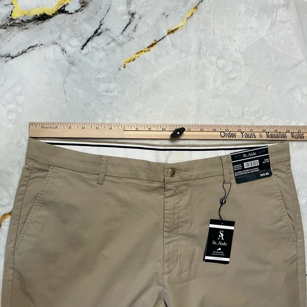 St Aisle‎ Pants Womens Sz 40 X 34 Tan Classic Fit Beige Stretch Chino Flex Waist